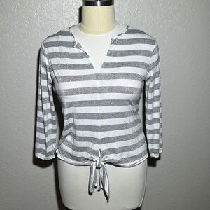 Vilagallo | Front Tie Silver Striped Yachting Sweater